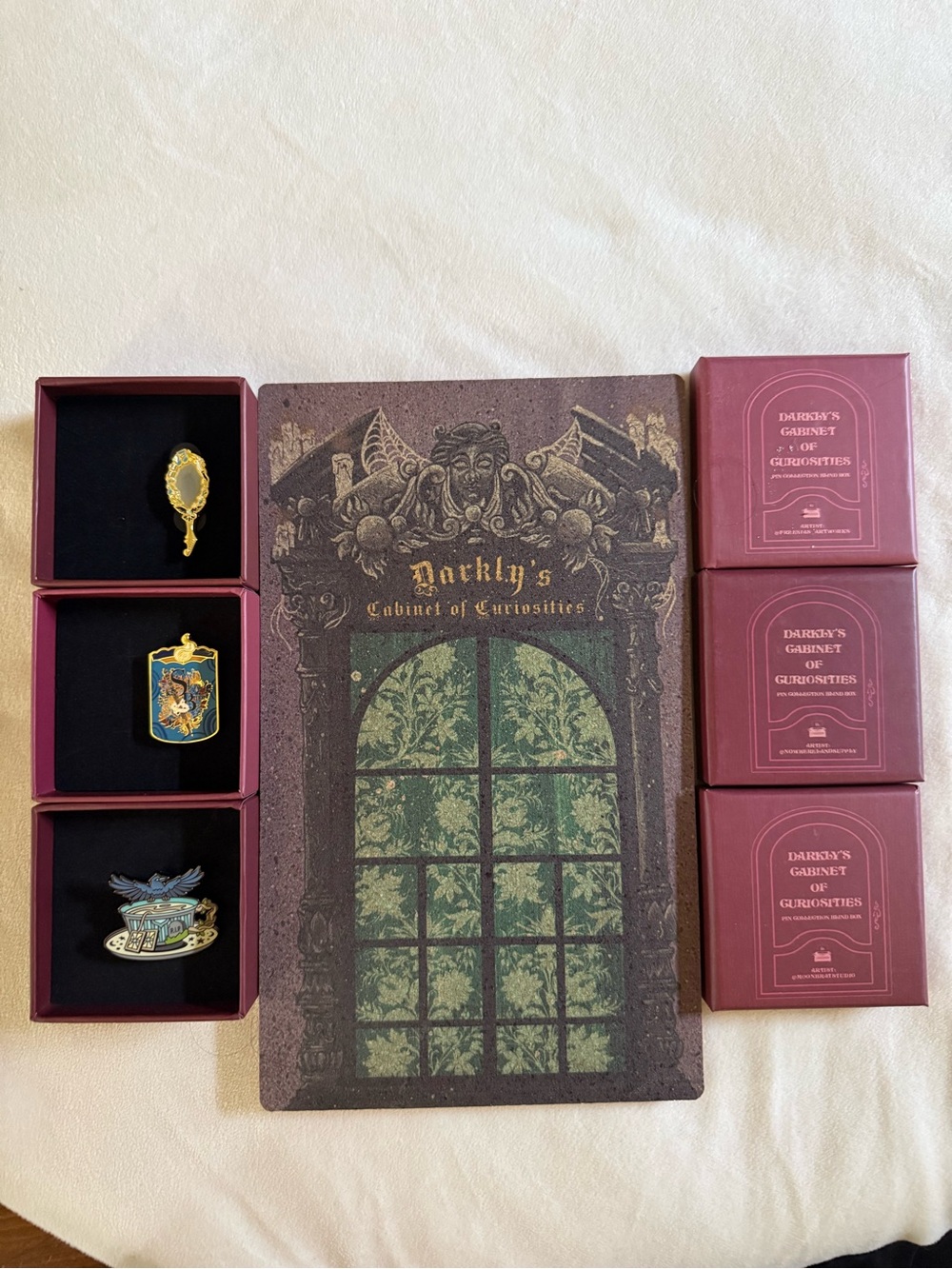 Darkly's Cabinet of Curiosities Decorative 3 Pin Set - Green & Burgundy